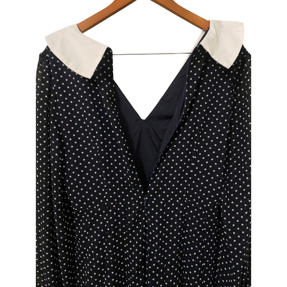 Rihoas Polka Dot Midi Dress Medium Peter Pan Puritan Collar Navy Blue White - Picture 7 of 9